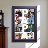 Father's Day poster frame with 'PAPA' text and family photos in black A4 frame, ideal personalized gift for dad or grandfather.
